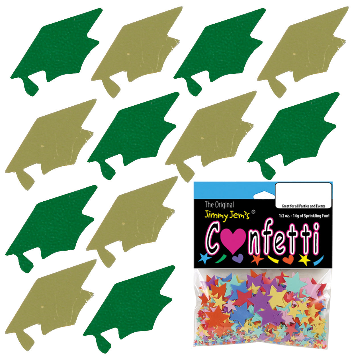 Confetti Grad Cap Gold, Green