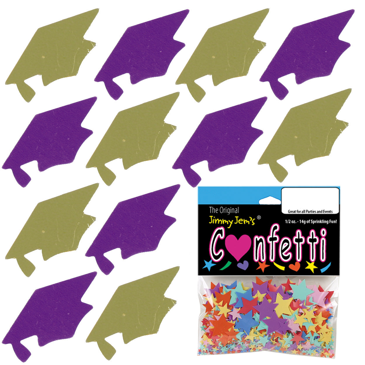 Confetti Grad Cap Gold, Purple