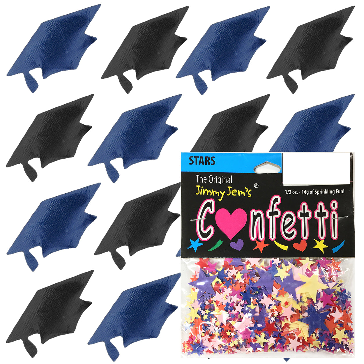 Confetti Grad Cap Black, Blue Navy