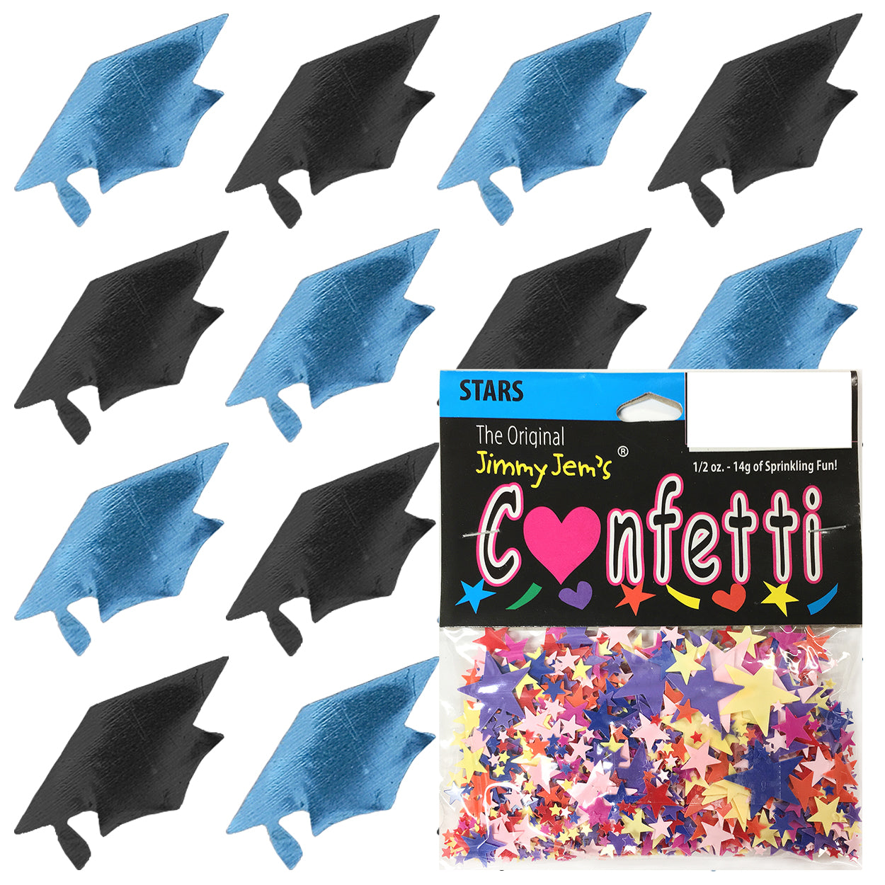 Confetti Grad Cap Black, Blue Sky