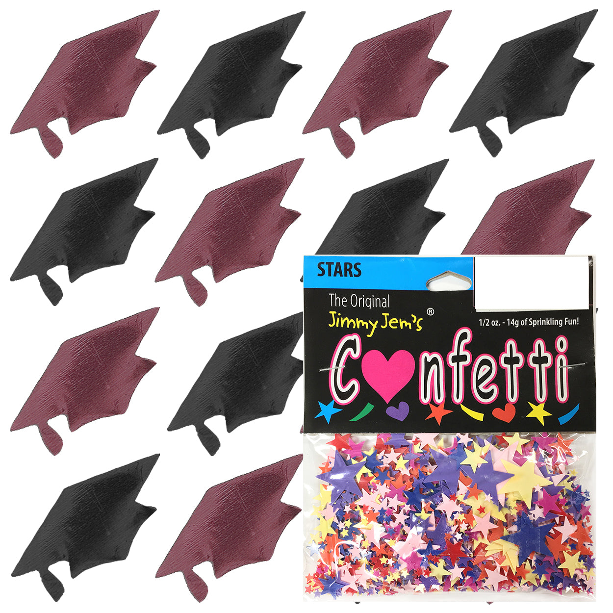 Confetti Grad Cap Black, Burgundy