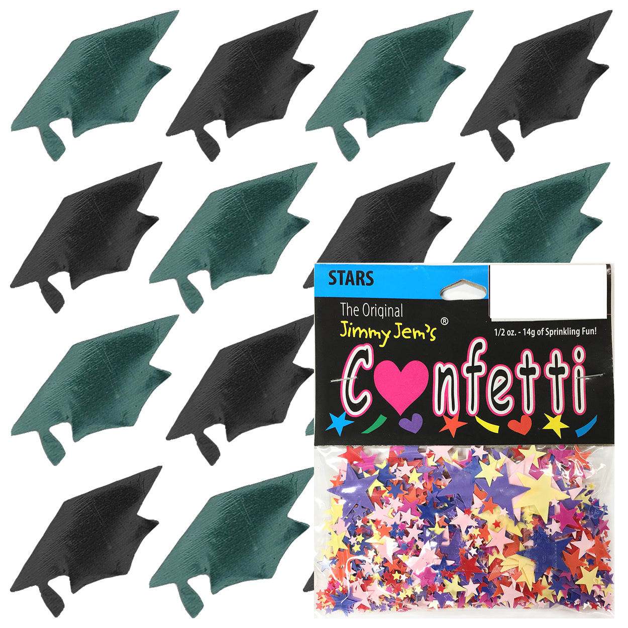 ConfettiCombo - Grad Cap Black, Green Hunter