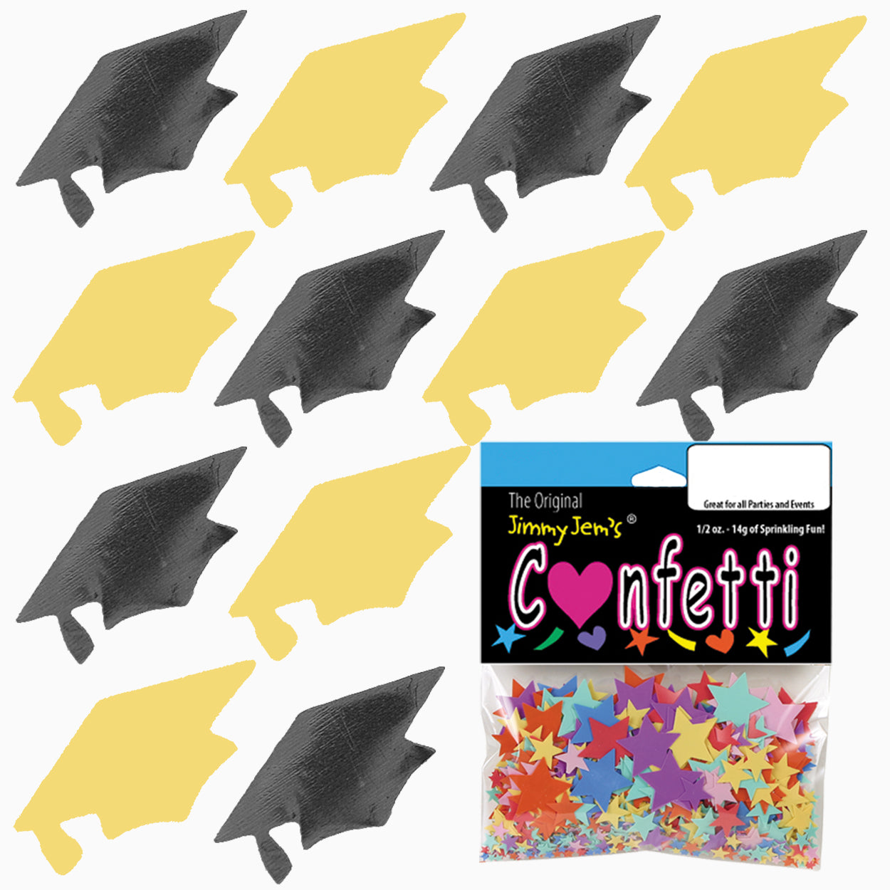 Confetti Grad Cap Black, Yellow