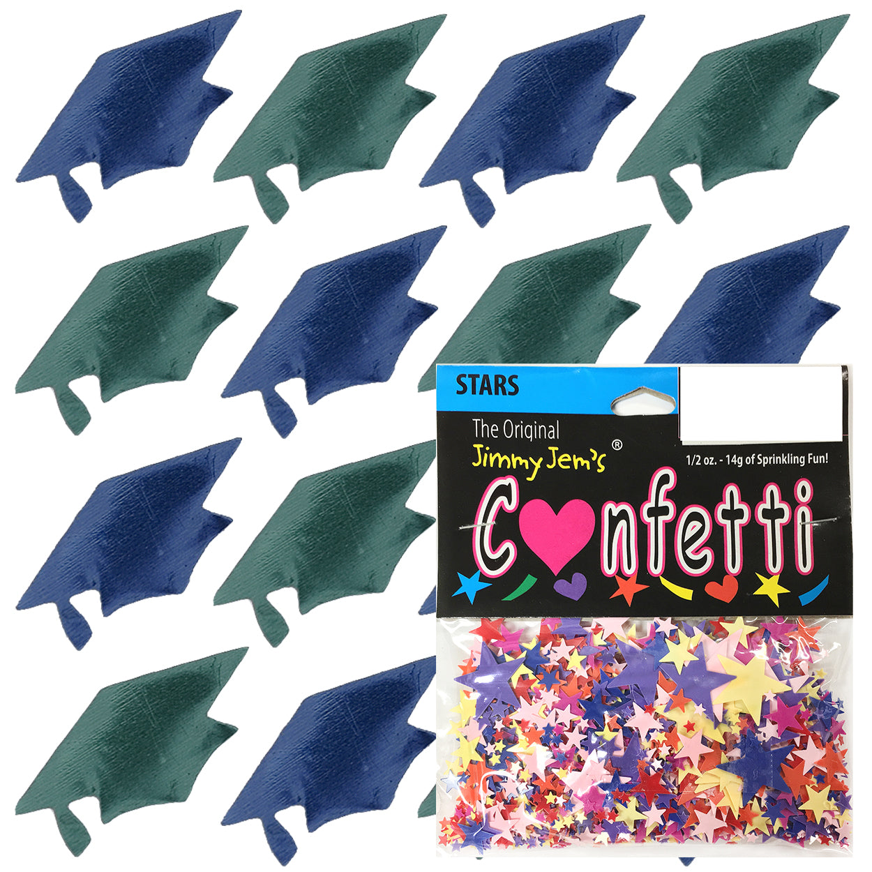 Confetti Grad Cap Blue Navy, Green Hunter