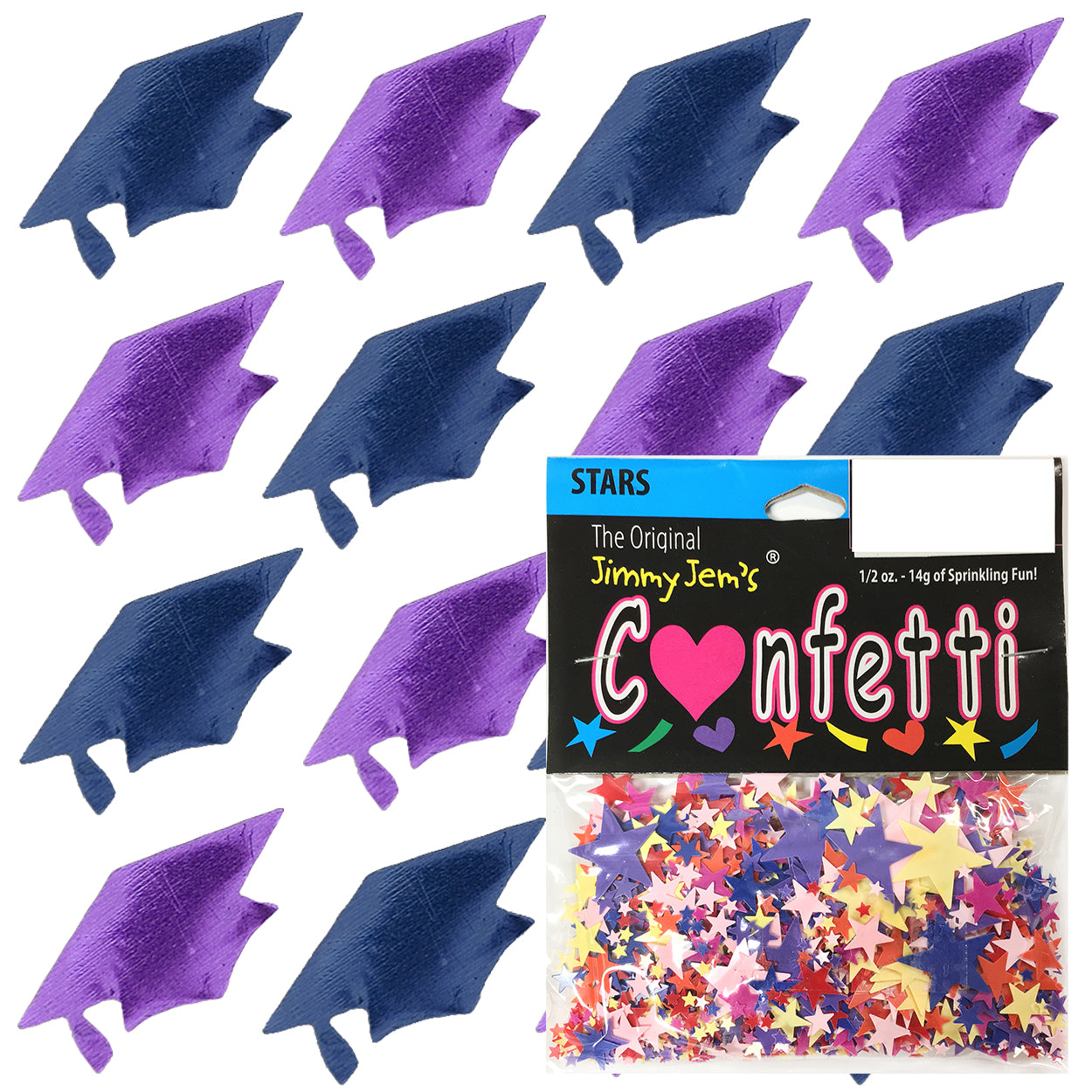 Confetti Grad Cap Blue Navy, Purple