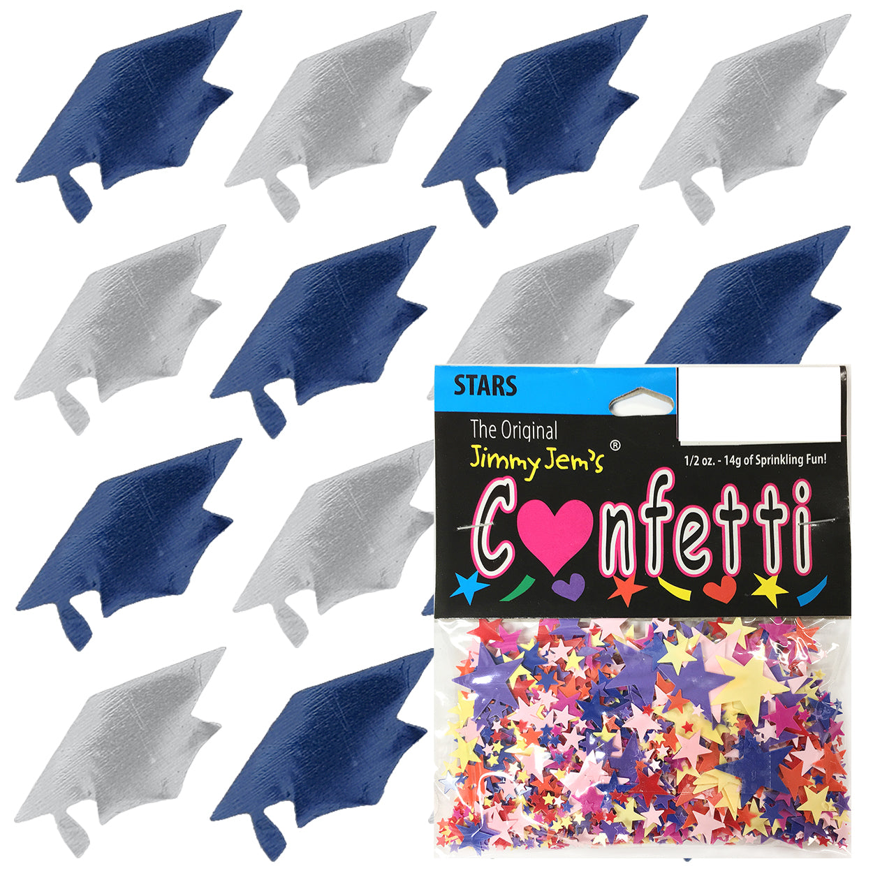 Confetti Grad Cap Blue Navy, Silver