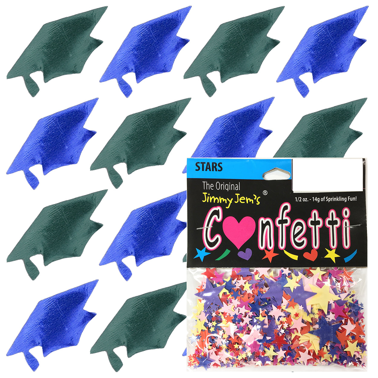 Confetti Grad Cap Blue Royal, Green Hunter