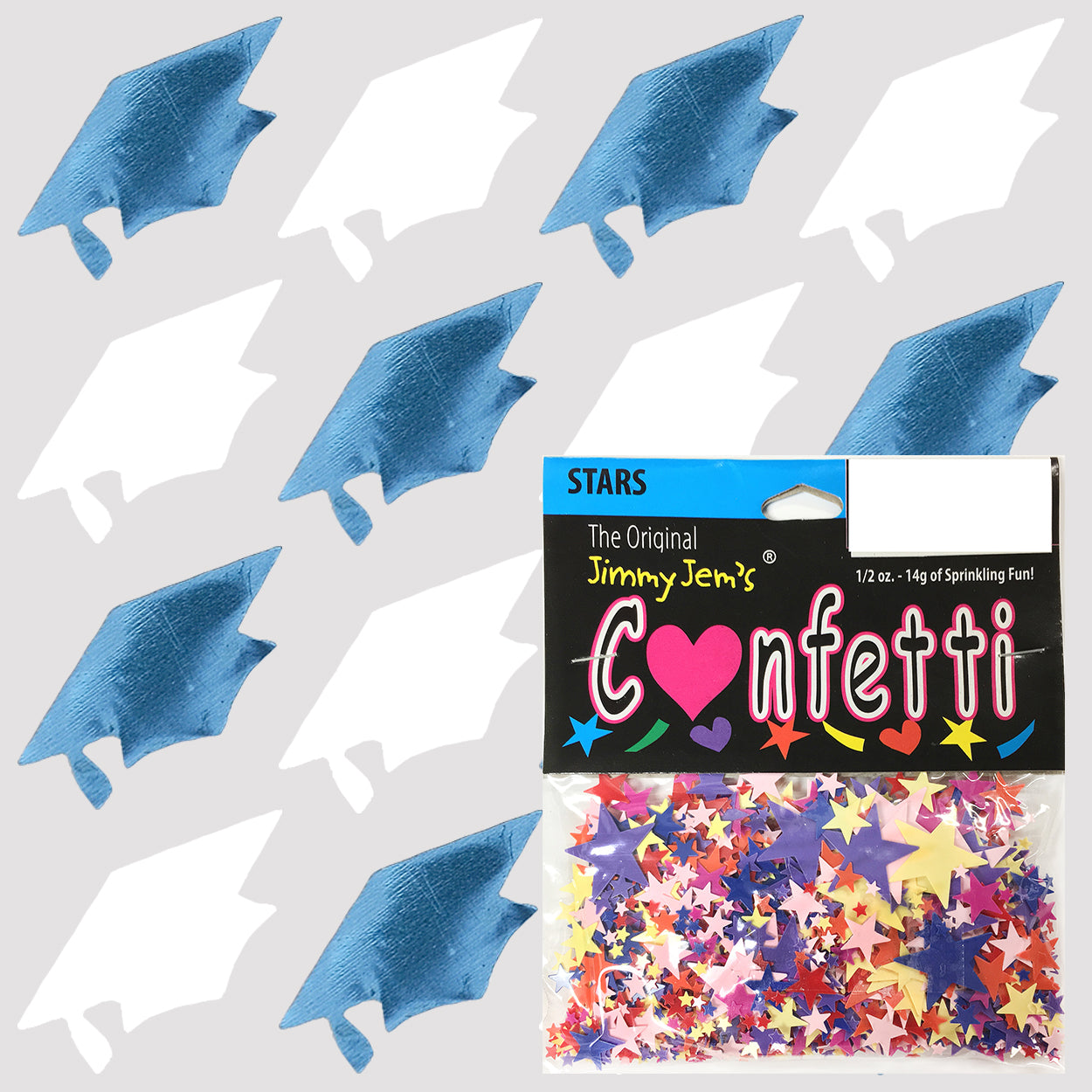 Confetti Grad Cap Blue Sky, White