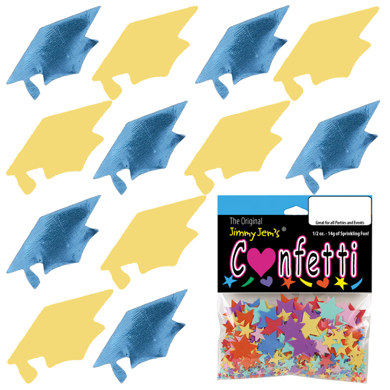 Confetti Grad Cap Blue Sky, Yellow