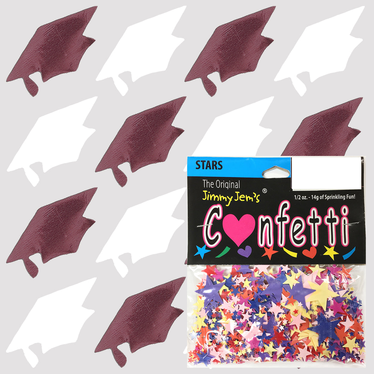 Confetti Grad Cap Burgundy, White