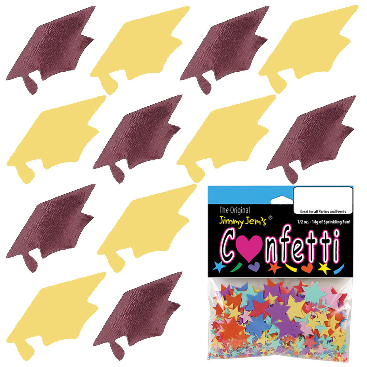 Confetti Grad Cap Burgundy, Yellow