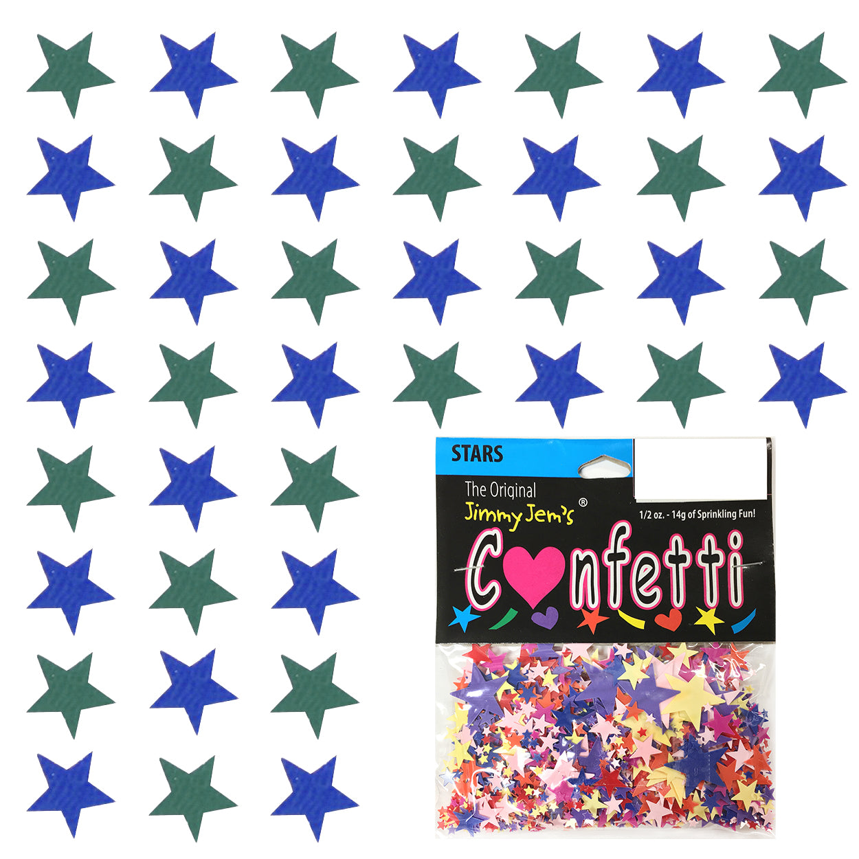 Confetti Star 1/4" Blue Royal, Green Hunter