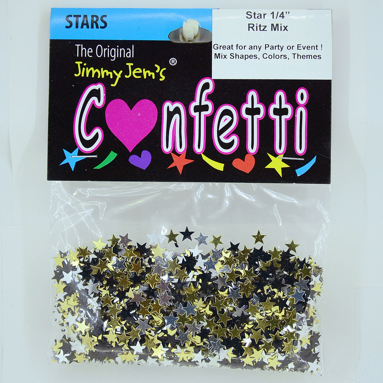 Confetti Star 1/4" Gold, Silver, Black 