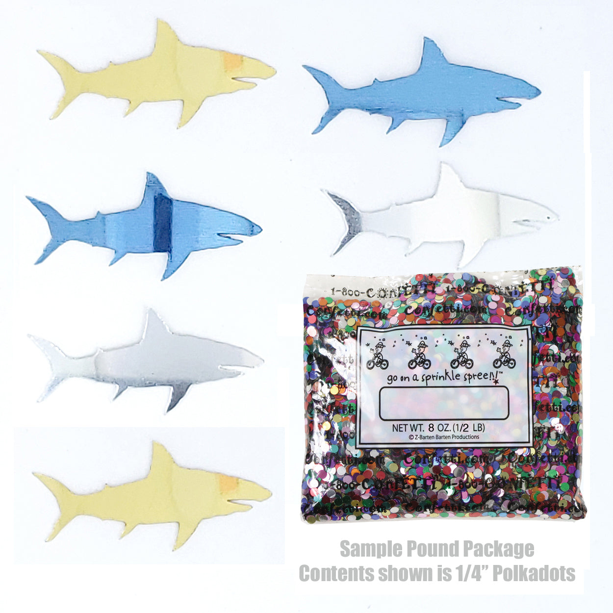 Confetti Shark Blue, Silver, Gold 