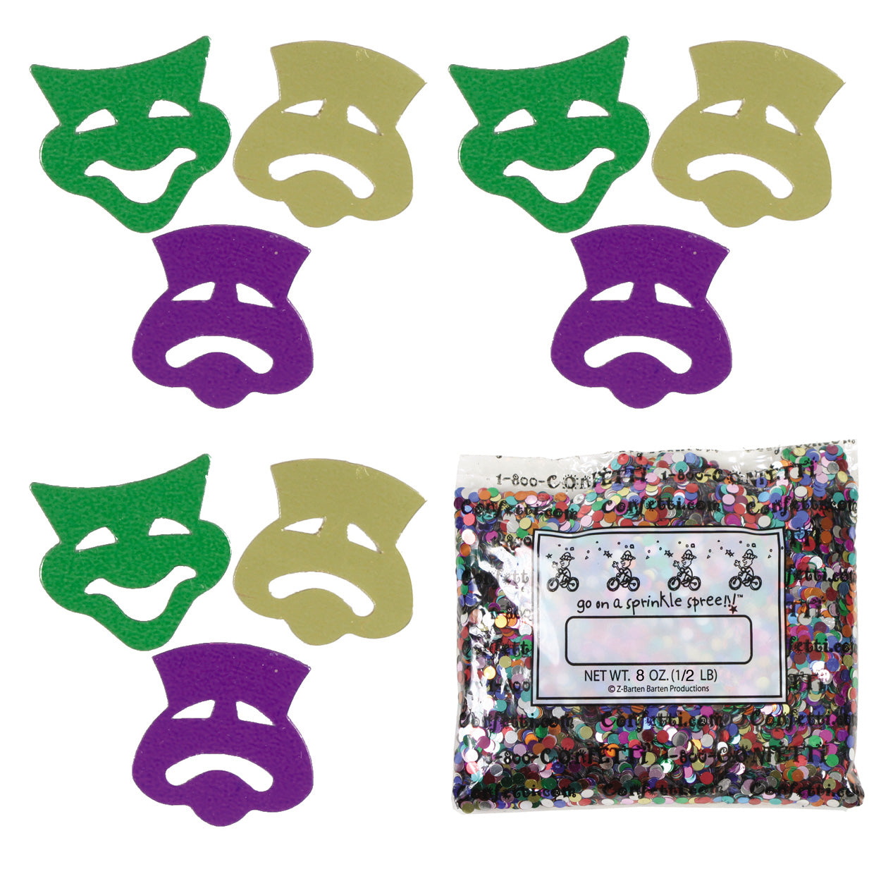 Confetti Mask Comedy & Tragedy Mask Mardi Gras Mix