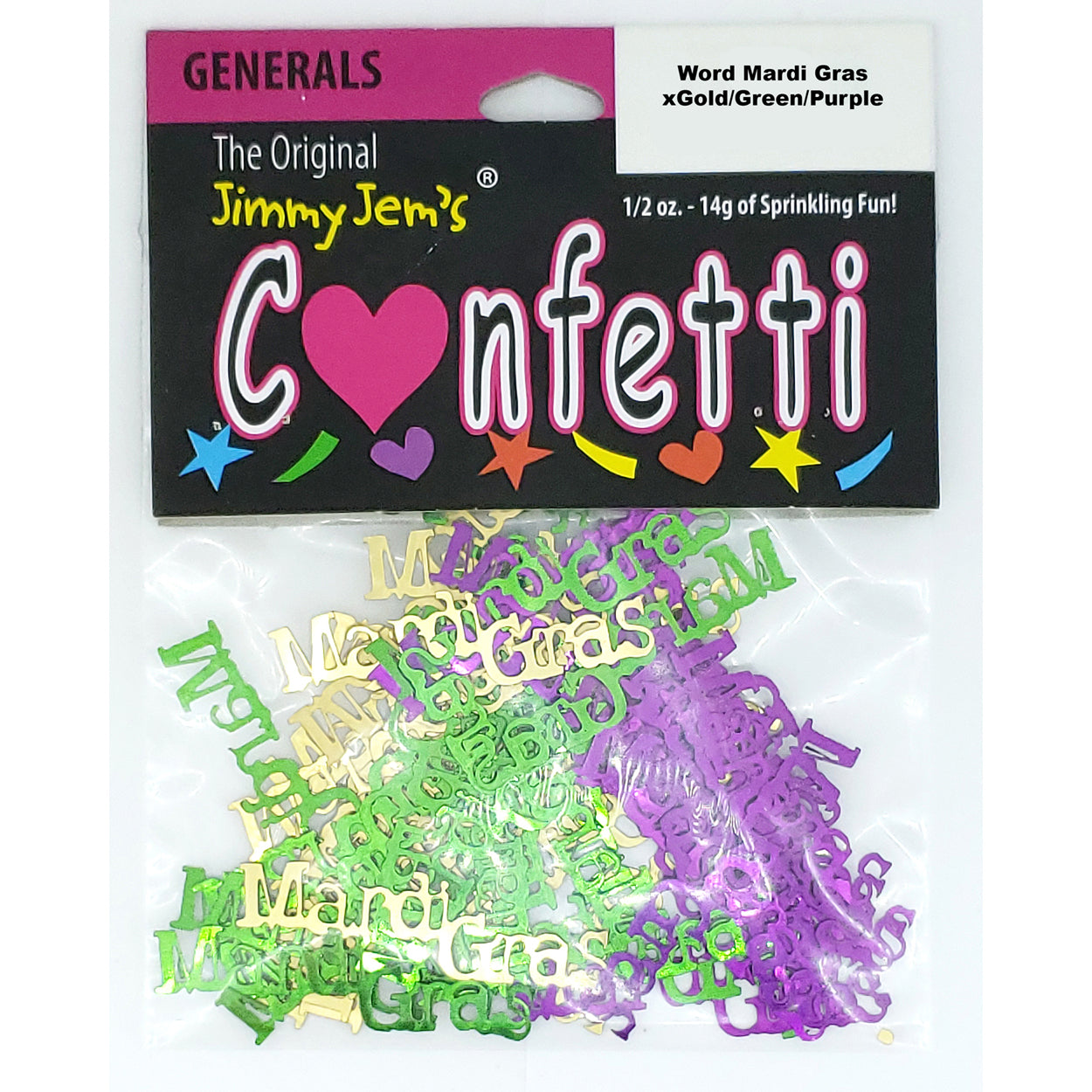 Confetti Word MARDI GRAS Gold, Green, Purple 